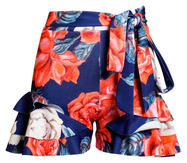 Ariel bloemen-print ruches shorts marineblauw